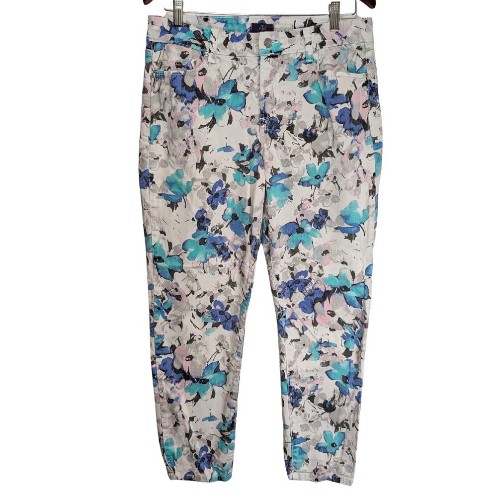 NYDJ Floral Ankle Jeans in White, Blue & Pink